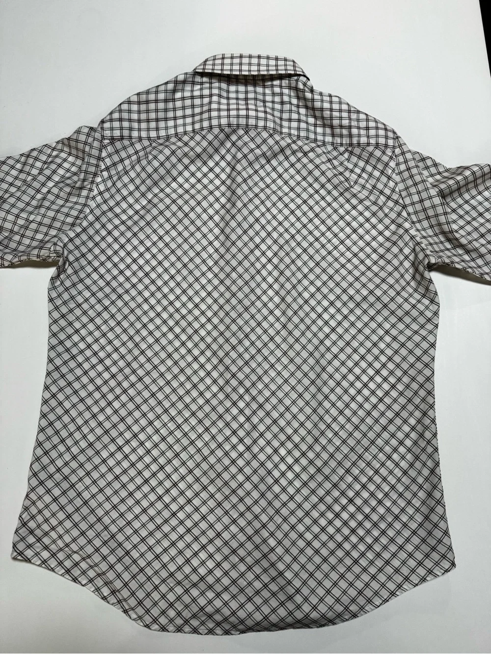 Banana Republic Cotton White Shirt with Black, burgundy Grid Plaid, M